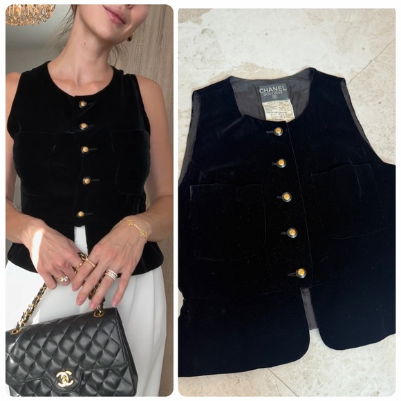 Chanel Boutique 1993A Black Velvet Vest – Size 40 (Made in France) - Picture 1 of 16